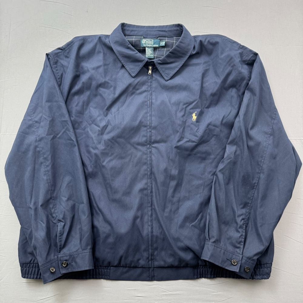 Polo Ralph Lauren Mens 4XB Big Navy‎ Blue Bi-Swing Windbreaker Jacket Gold Pony